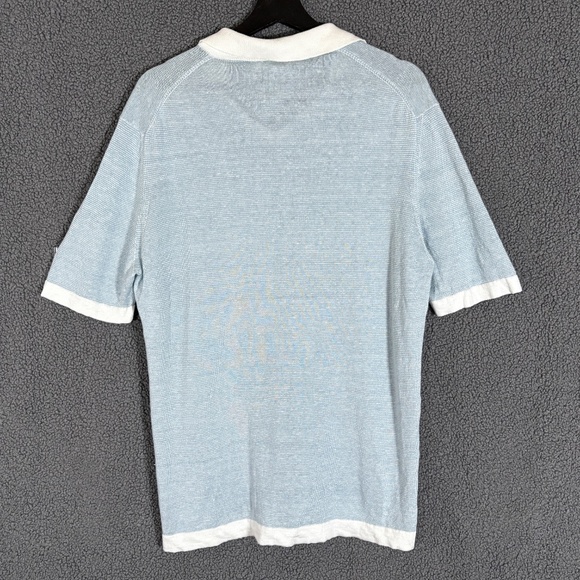 100% Capri Linen Polo Shirt - Men's Size L - Blue - Picture 5 of 8